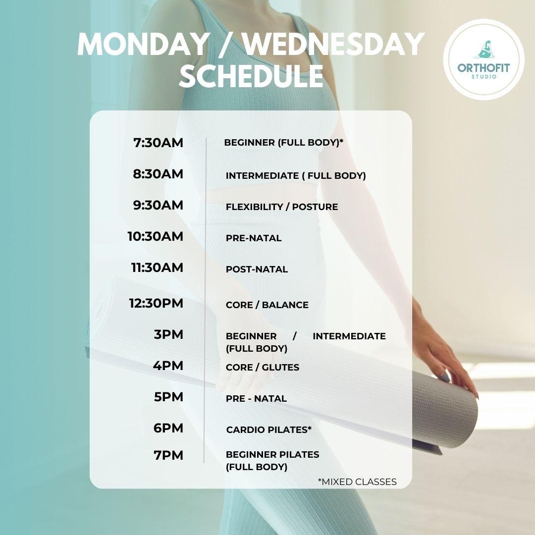 Monday Wednesday Class Schedule - Orthofit Studio