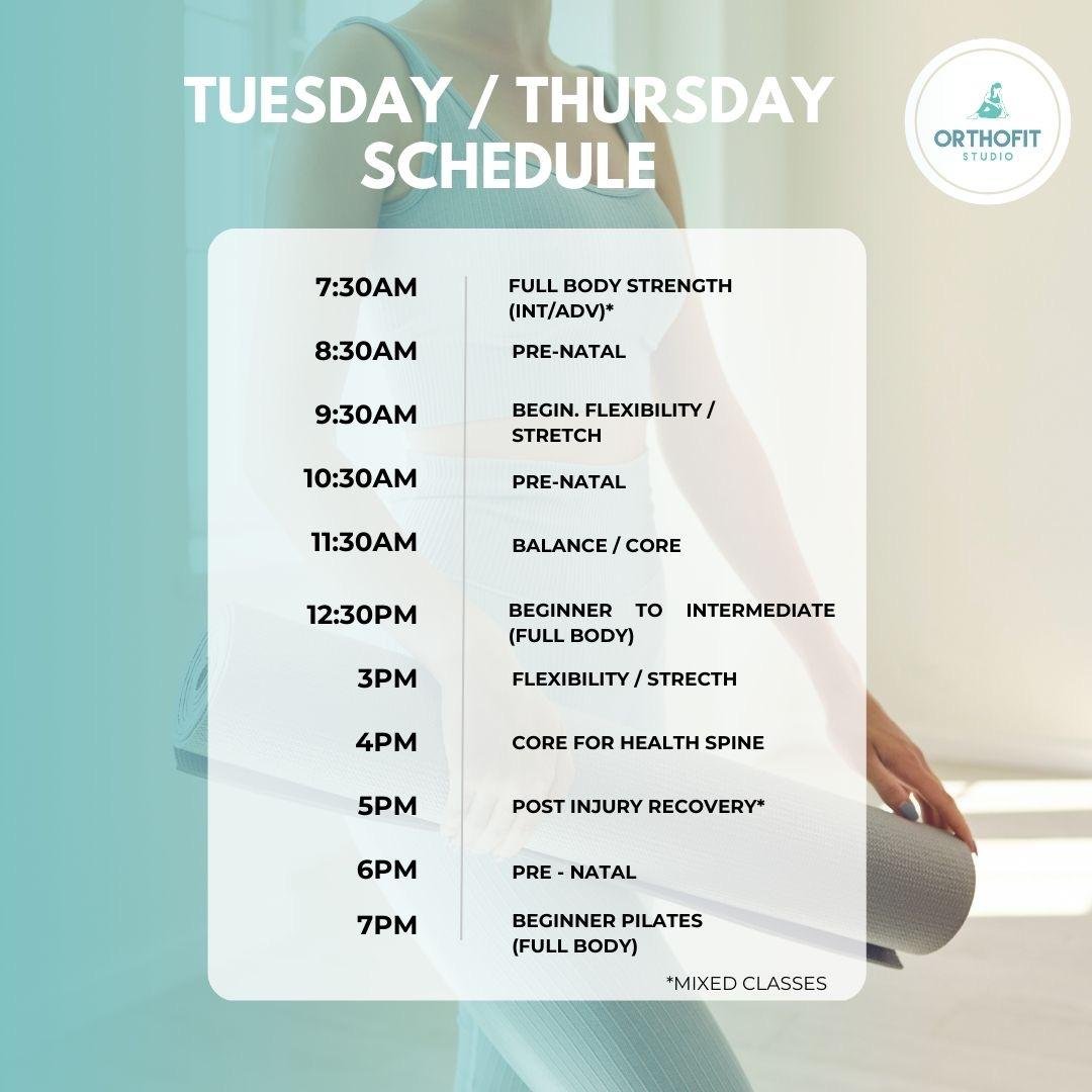 Tuesday Thursday Class Schedule - Orthofit Studio