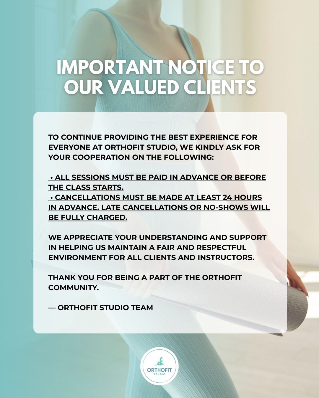 Orthofit Studio Notice for customers