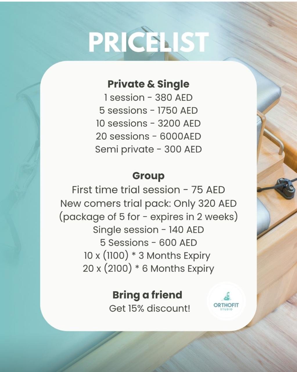 Orthofit Studio Price List