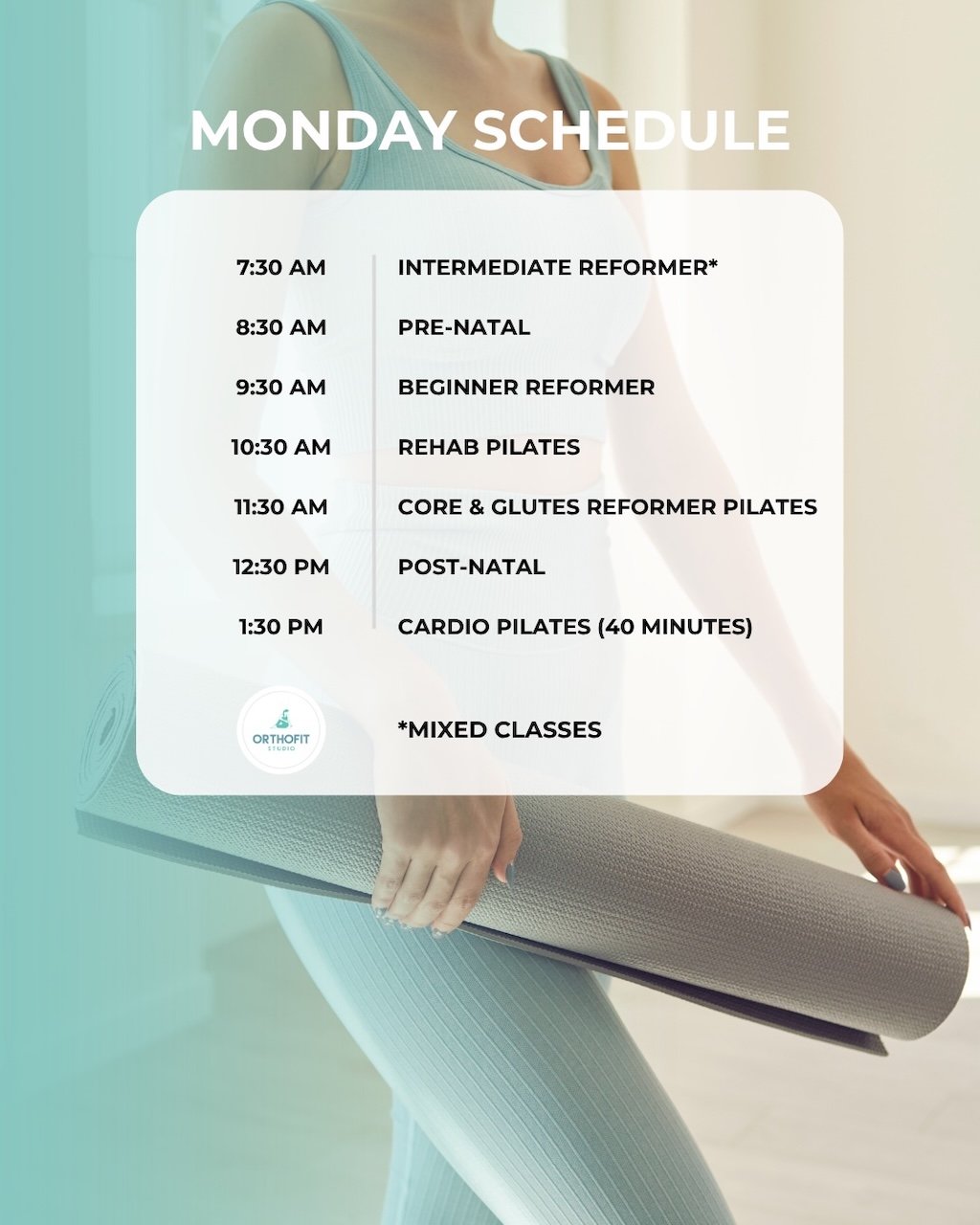 Monday Schedule - Orthofit Studio