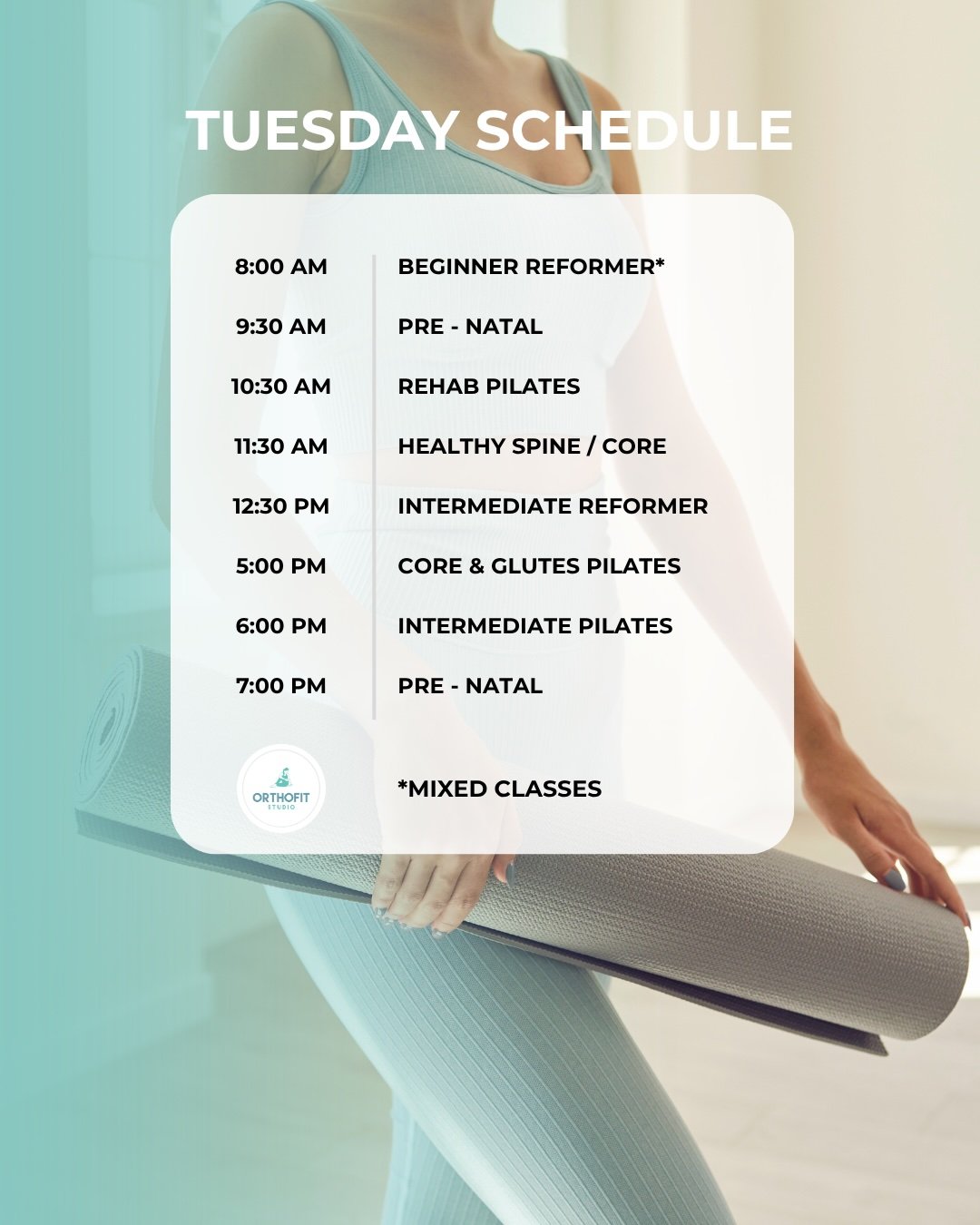 Tuesday Schedule - Orthofit Studio