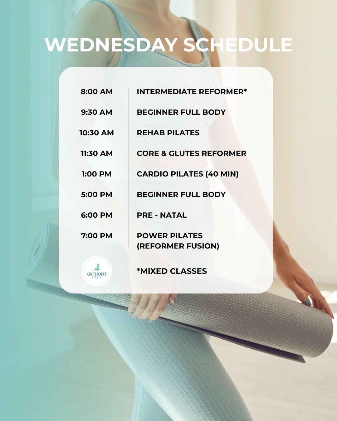 Wednesday Schedule - Orthofit Studio