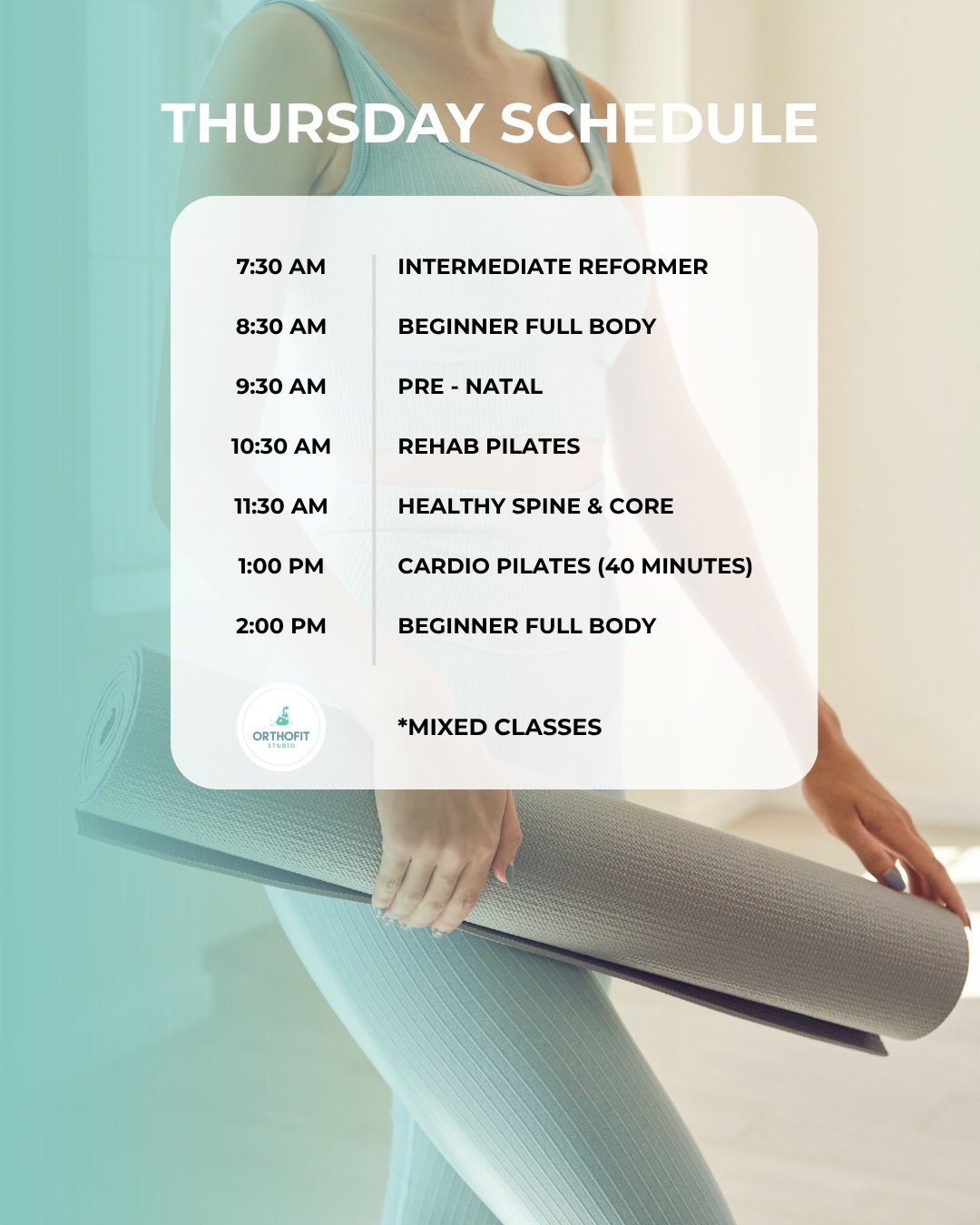 Thursday Schedule - Orthofit Studio
